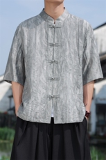 2025夏季新款风男金属盘扣新中式天丝纹路提花衬衫C133-P70，男装衬衫，电商B277(原6028)