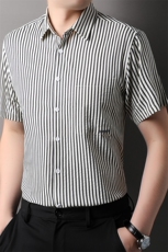 QLM18268男士夏季新款短袖格子衬衣百搭青年休闲衬衫修身免烫，男装衬衫，电商B360