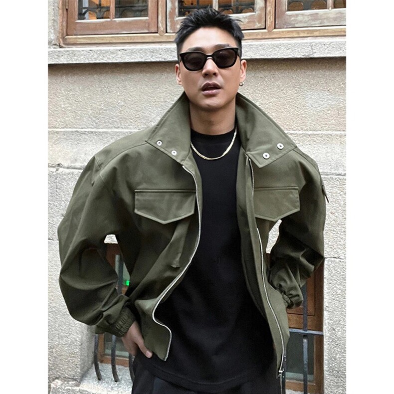 军绿色美式轻骑兵外套男款立领cleanfit飞行员正肩短款工装服夹克,男装夹克,星座218-1（原230）
