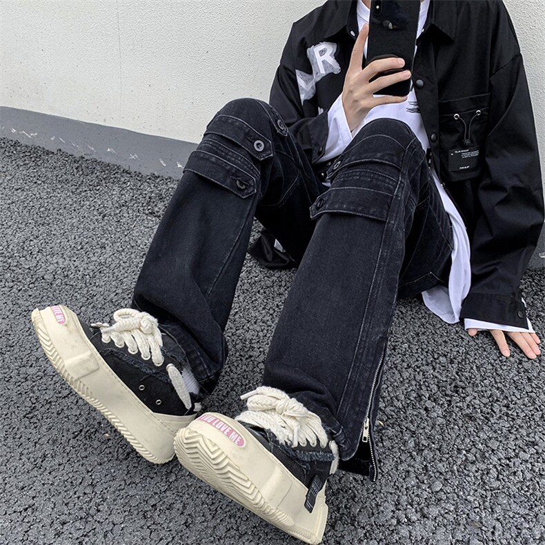 B221美式ins高街小众个性款拉链牛仔裤LK23018-P65控88,男装牛仔裤,电商B221
