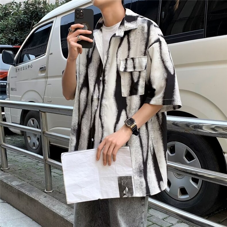 日系男新款青春流行标准原宿夏季文艺五分袖JC309P33,男装衬衫,星座1116-2
