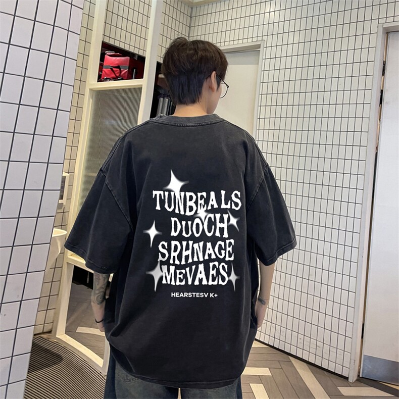 量大优供视频240g重磅美式炒雪花水洗做旧短袖t恤STX506-特P25,男装T恤,电商B371