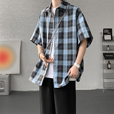 8XL-M格子短袖衬衫男夏季薄款DK制服衬衣JK学院风半袖外套DC28004，男装T恤，电商B312