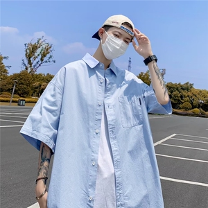 夏季短袖衬衫男ins潮牌港风设计感休闲宽松半袖外套3160P33