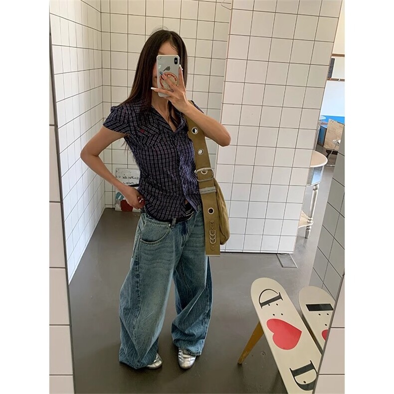 美式复古折痕烫钻水洗弯刀牛仔裤男女宽松休闲阔腿裤LN15022-P56,男装牛仔裤,星座1008