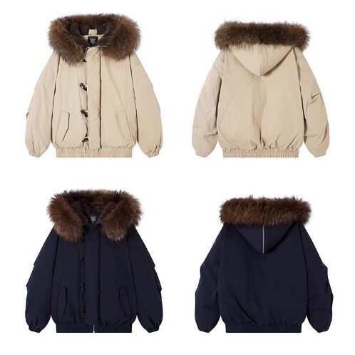 牛津面料原版版型连帽派克女冬季牛角扣大毛领棉服外套,女装棉衣/棉服,星座1210-1