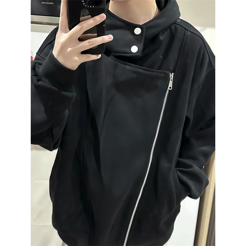 抖音得物品质26春装美式重磅结构斜拉链高领连帽卫衣开衫外套W61,女装短外套,电商A486