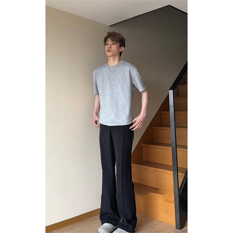 夏季美式cleanfit立褶微喇西裤男直筒垂坠感冰丝休闲裤K312-P35,男装西裤,星座1004-3