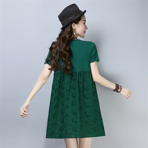 2021年夏季韩版宽松腰纯色A字裙子洋气时髦女神短袖连衣裙中长款图片