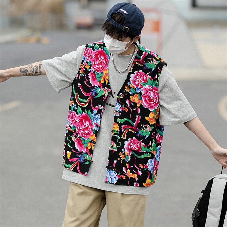 MJ03大花休闲男士风盘扣马甲大码花坎肩团队服喜庆婚礼服潮男,男装背心/马甲,星座115A(原星座507）