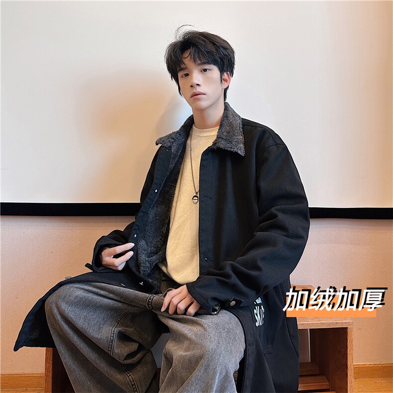 FY5013J-P98限价138M-5XL加绒羊羔绒中性风衣长款大码宽松过膝,男装风衣,星座116