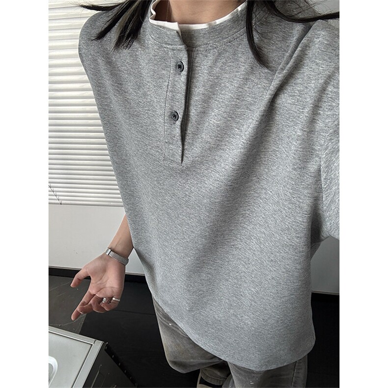 夏季新款港风日系简约假两件亨利领短袖T恤男XZ213-TX22-P35控68,男装T恤,星座213