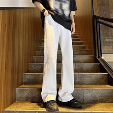 cleanfit白色设计感高级修身微喇裤男美式高街欧美hiphop裤子春秋，男装牛仔裤，星座1116-2
