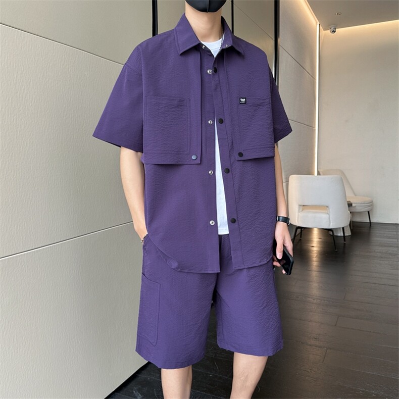 短袖衬衫男新款夏季薄款透气搭配一套短裤宽松翻领衬衣TZ066-P100,男装牛仔裤,星座308B-2