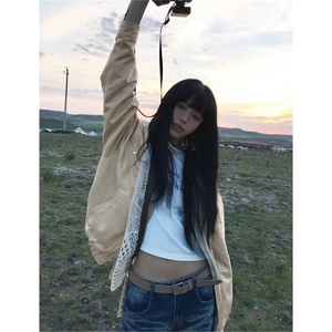 牛仔外套男女春秋款美式复古设计感宽松高级感休闲工装飞行员夹克图片