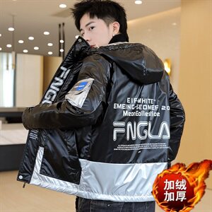 冬季亮片羽棉服男模特加厚夹克保暖外套工装棉衣黑869加绒图片