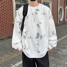 WY5065/P35秋装新款设计感印花圆领卫衣男外套大码重磅长袖上衣，男装卫衣，电商A141