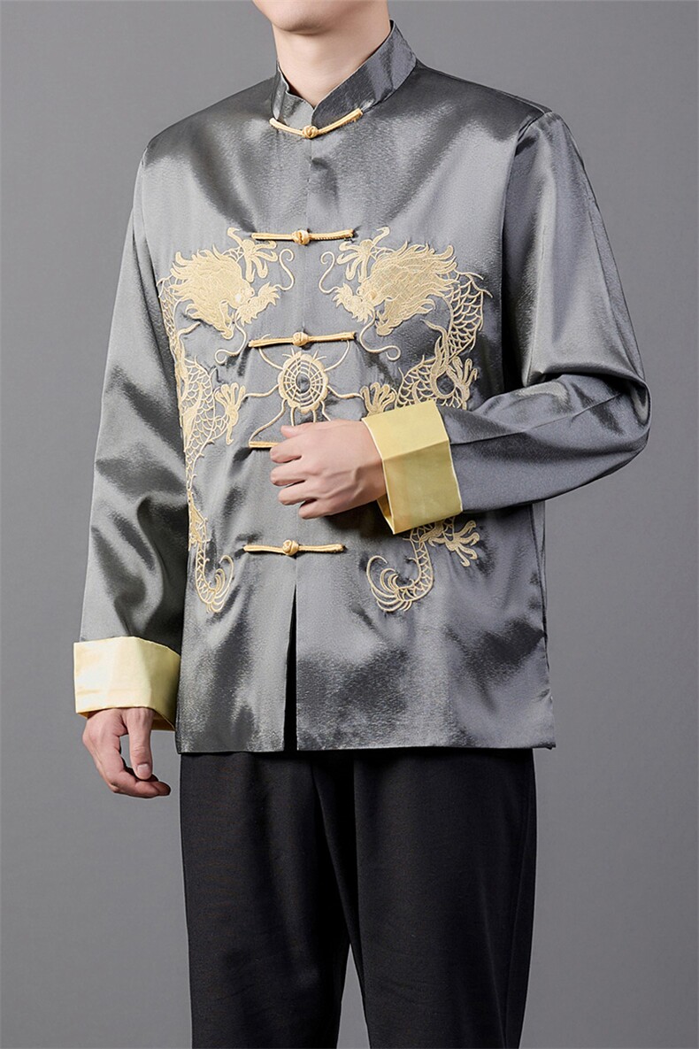 2024高端风唐装绸缎外套男士中老年新中式复古盘扣夹克,男装夹克,钱塘723