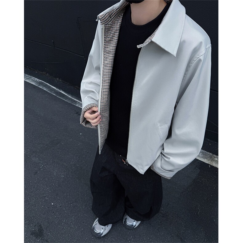 JK008-P85控138秋季老钱风千鸟格拼接外套男短款宽松夹克,男装夹克,电商A058-1（原电商C417）