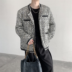 小香风短款无领夹克外套男夜店舞台亮片垫肩西服JK223P135，男装夹克，星座512-1（原513-3）