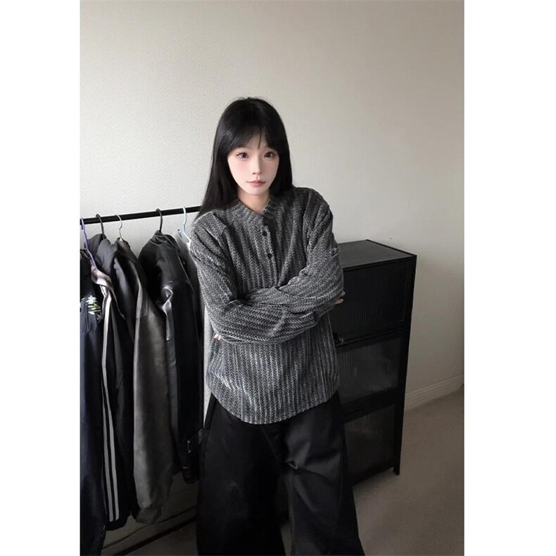 黑白撞色鱼骨纹亨利领卫衣男春秋季美式简约百搭肌理感内搭打底衫,男装T恤,星座302B-1