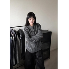 黑白撞色鱼骨纹亨利领卫衣男春秋季美式简约百搭肌理感内搭打底衫，男装T恤，星座302B-1