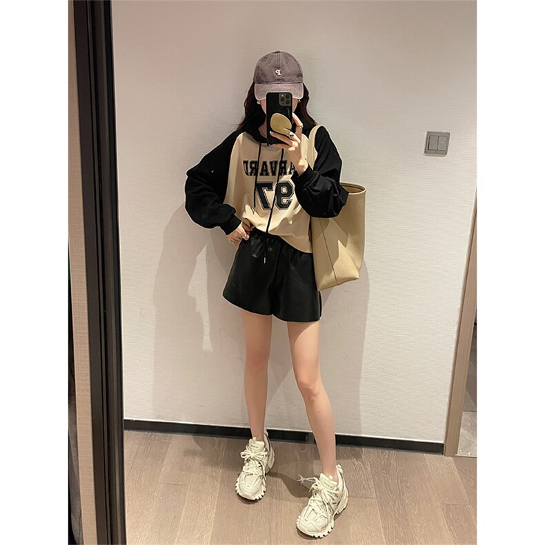 小个子撞色连帽字母卫衣2022秋季新款韩版时尚宽松运动数字上衣女,女装卫衣/绒衫,辉之琳