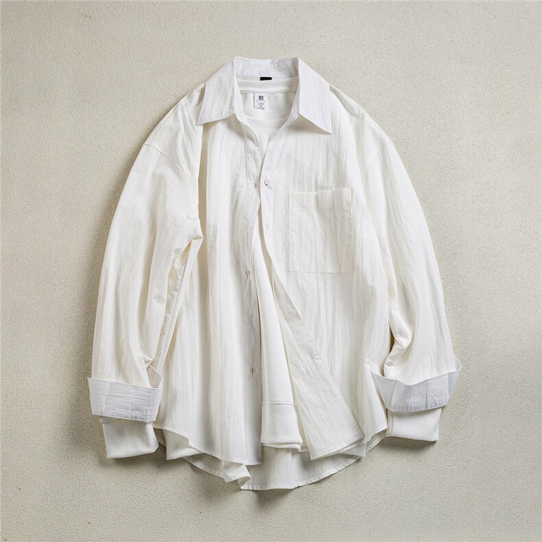 B413-1-DX6157韩系长袖衬衫外套女春夏新款设计感宽松情侣内搭衣,男装衬衫,电商B413-1