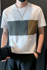 夏季男士短袖T恤潮牌2025新款拼接纯棉半袖体恤A313-88227-P48，男装T恤，电商A313