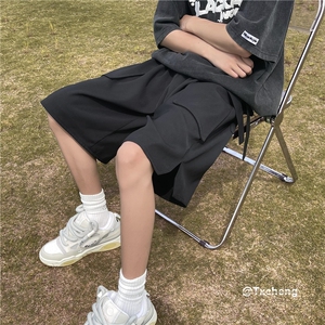 ins男生简约百搭冰丝短裤飘带宽松五分裤B315-K23323-p45控58图片