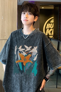 ！2024夏季新款男士水洗短袖T恤学生宽松半袖XT183P35图片