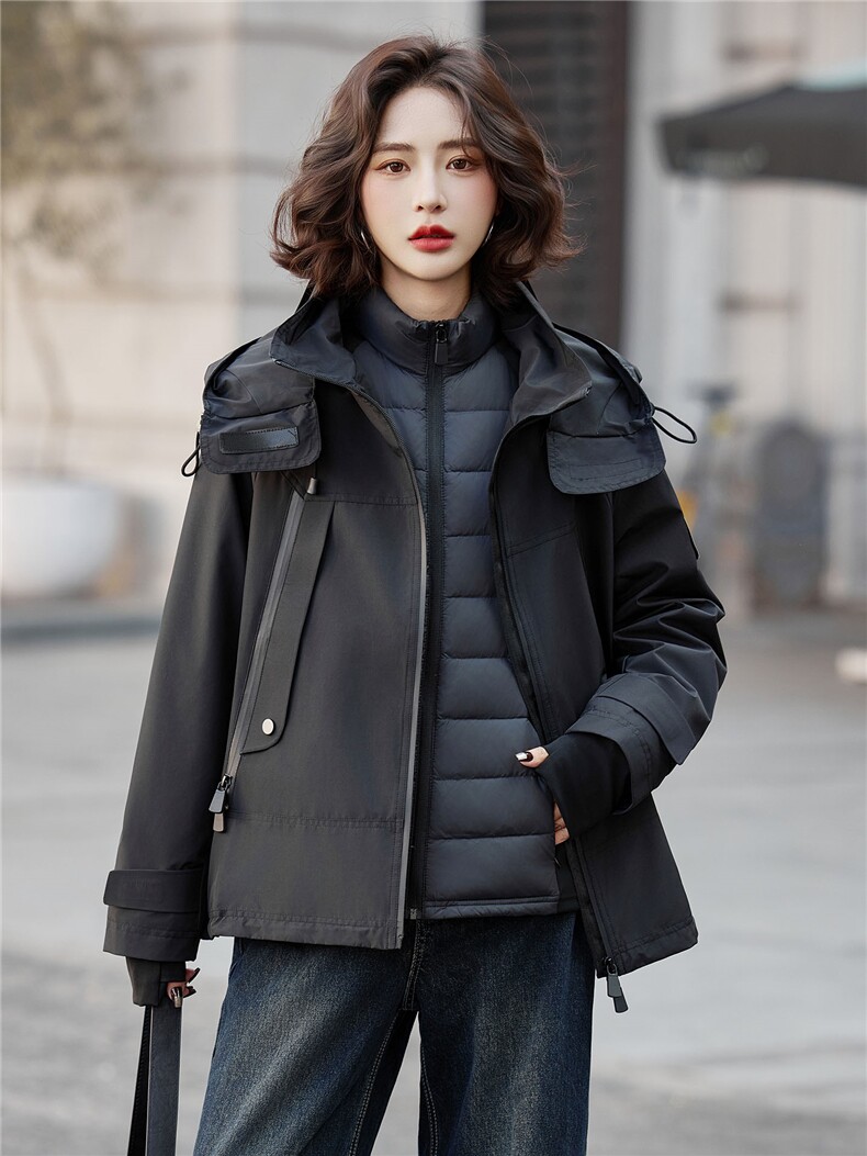 高端鹅绒女两件套2025冬季新款连帽保暖加厚派克服(内含报告）,女装羽绒服,靓衣阁