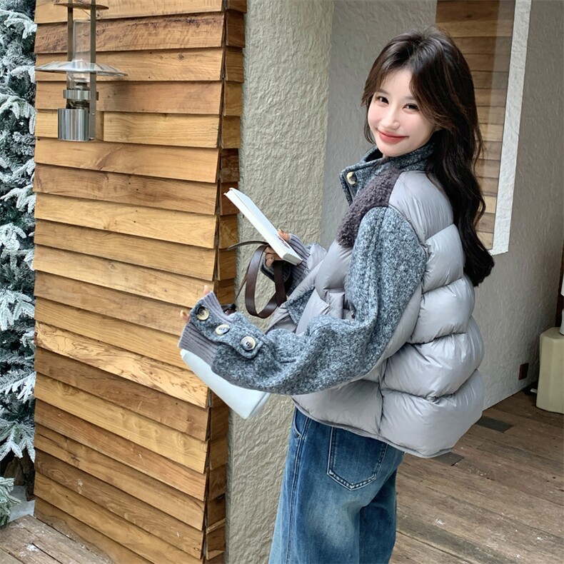 新款灰色羊羔毛拼接羽绒外套90绒2C170---1173--P275控418,女装羽绒服,2C170