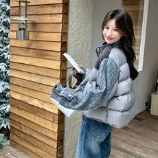 新款灰色羊羔毛拼接羽绒外套90绒2C170---1173--P275控418，女装羽绒服，2C170