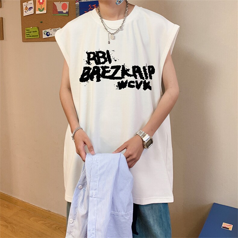 直播品质重磅纯棉220克美式印花宽松背心男女无袖t恤潮BX360P25,男装T恤,电商A486
