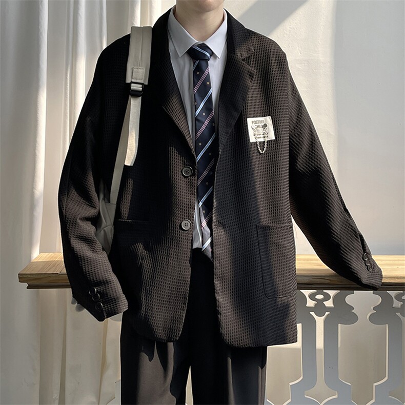 西装男华夫格外套秋季ins潮流痞帅休闲西服上衣宽松W2313-P53，男装西服，星座512-4