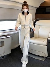 港风炸街休闲运动套装女春季洋气修身双头拉链卫衣阔腿长裤两件套，女装套装/套裙，江南