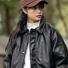 2026冬季新款男装日系潮牌纯色休闲皮衣棉服加厚外套MY382-F145，男装皮衣，电商A101（原外27）