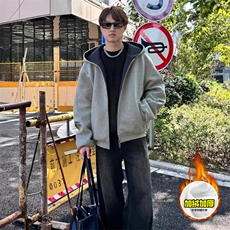 480G重磅加绒硬挺boxy男女秋冬美式高街结构双面连帽卫衣开衫外套，女装短外套，电商A486