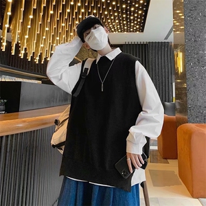 马甲毛衣男ins潮牌韩版宽松无袖港风潮流百搭开叉背心MJ404-P35图片