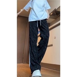 港风秋季新款潮流花色刺绣条纹宽松休闲裤B315-K24300-特p35控68图片