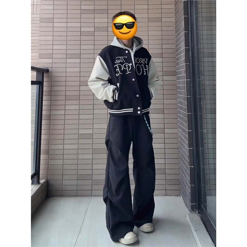 垂感西裤男秋季加绒加厚宽松百搭伞兵休闲裤高级感黑色阔腿拖地裤,男装西裤,四季星座505