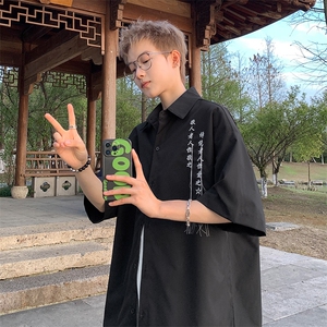 量大优 风毛笔书法刺绣流苏短袖衬衫冰丝垂感衬衣C2321-特P35图片
