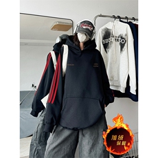 抖音得物供货提供视频秋冬重磅美式宽松织带连帽卫衣2307，男装卫衣，电商A486