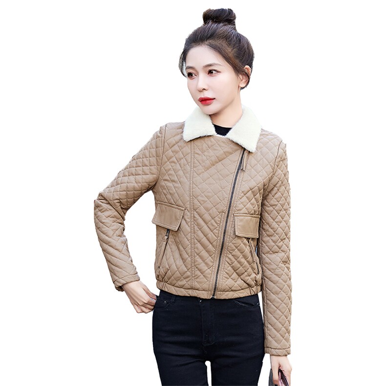 保暖气质休闲加绒小翻领皮衣外套2023年冬季,女装棉衣/棉服,臻衣坊
