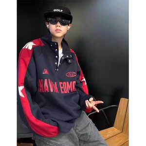 立领卫衣男春秋季新款美式宽松上衣服大码休闲套头外套TD846