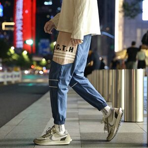 男士休闲裤2021春秋新款工装裤九分裤宽松束脚小脚裤潮牌DS882T图片