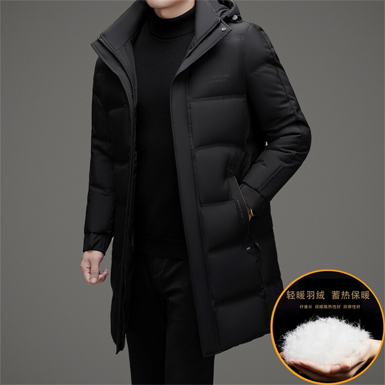 冬款御寒白鸭绒羽绒服长款时尚保暖潮服可脱卸帽商务高级外套男图片