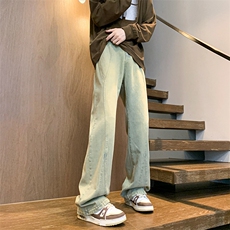 美式高街渐变水洗牛仔裤男款微喇拼接潮牌裤子复古KZ014P63加绒73，男装牛仔裤，电商B312