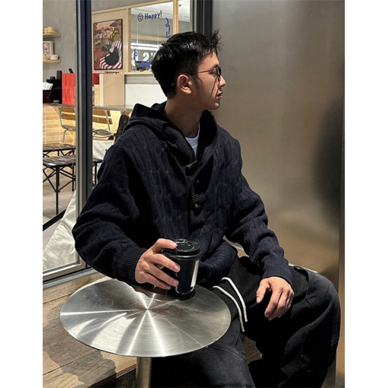 早春连帽套头毛衣宽松针织打底衫男士外穿北极绒牛角扣毛衣MY665,男装T恤,星座1116A（原606A-3）